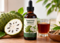 Soursop bitters bottle with fresh soursop fruit and herbal ingredients