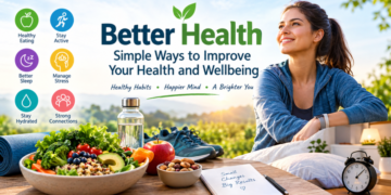 Better health lifestyle with healthy eating, exercise, sleep, hydration and stress management