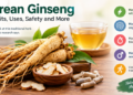 Korean ginseng roots with tea and capsules