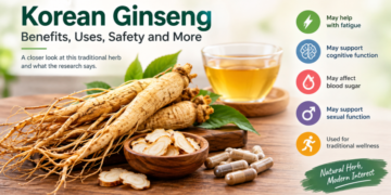 Korean ginseng roots with tea and capsules